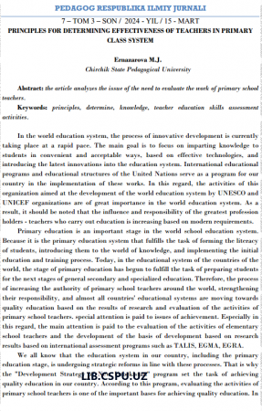 PRINCIPLES FOR DETERMINING EFFECTIVENESS OF TEACHERS IN PRIMARY  CLASS SYSTEM