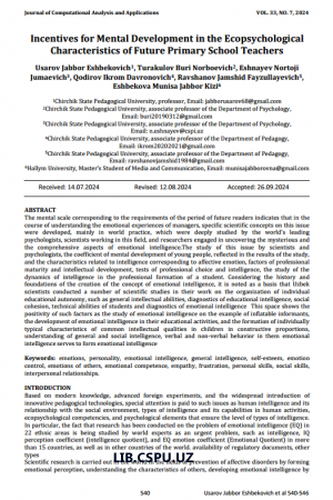 Incentives for Mental Development in the Ecopsychological  Characteristics of Future Primary School Teachers