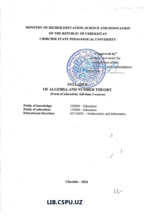 SYLLABUS  OF ALGEBRA AND NUMBER THEORY  (Form of education: full-time 1-course)