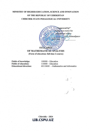 SYLLABUS  OF MATHEMATICAL ANALYSIS  (Form of education: full-time 2-course)