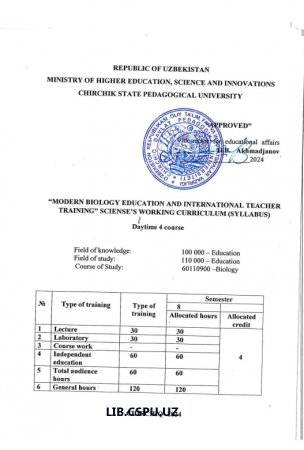 "MODERN BIOLOGY EDUCATION AND INTERNATIONAL TEACHER TRAINING” SCIENSE'S WORKING CURRICULUM